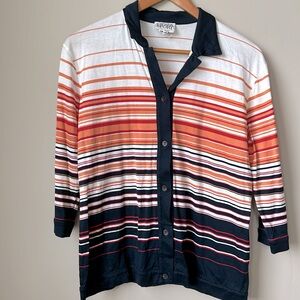 ESCADA SPORT vintage orange, white, red, navy stripped 3/4 sleeve shirt size 42